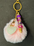 Pink Pom-Pom & Pearl Heart Keychain/Bag Charm