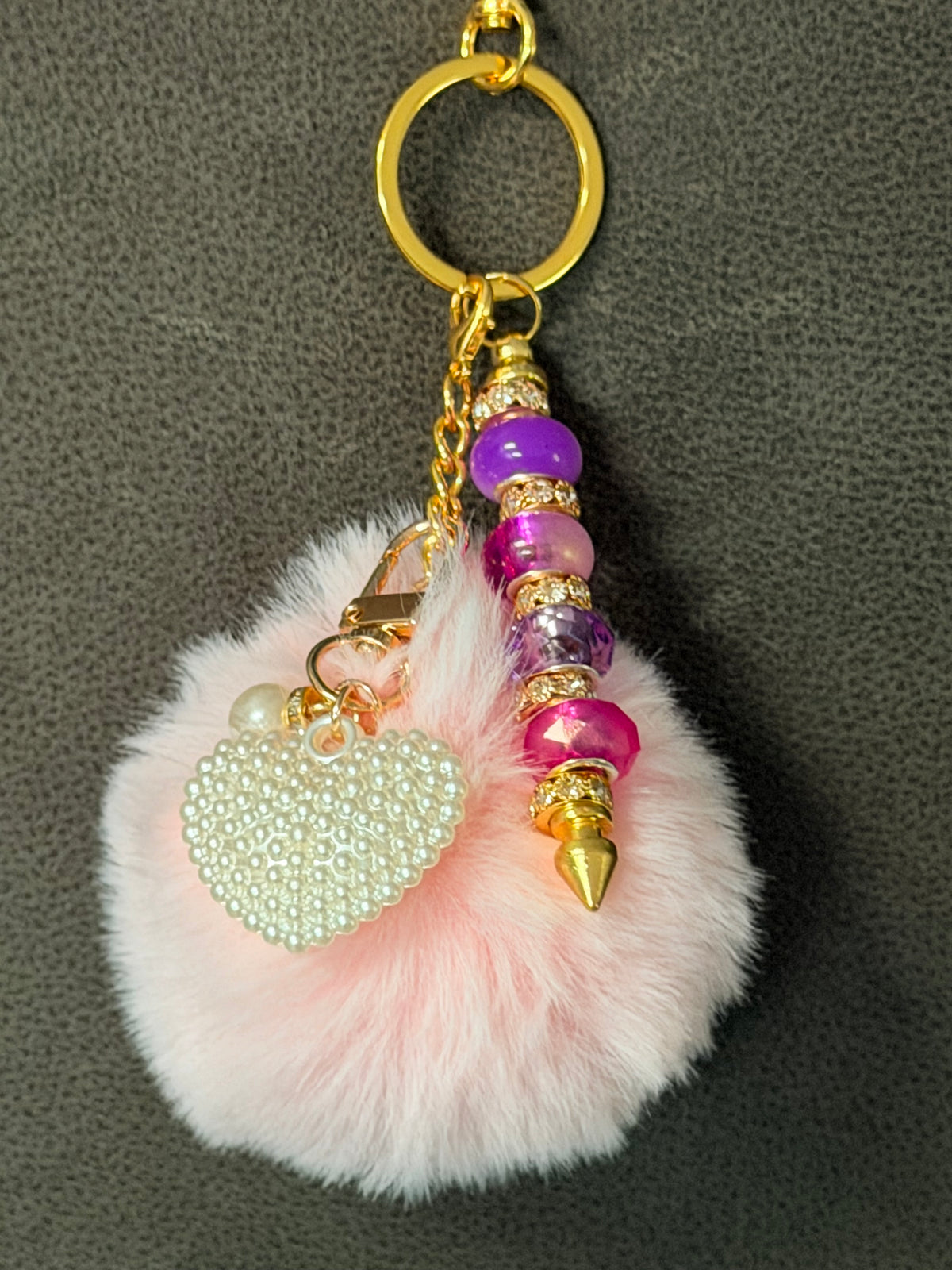 Pink Pom-Pom & Pearl Heart Keychain/Bag Charm