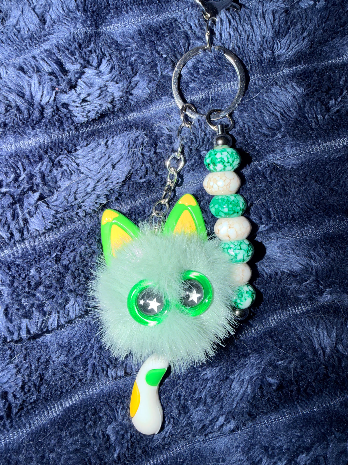 Mint Green & Emerald Cat Pom Pom Charm/Keychain
