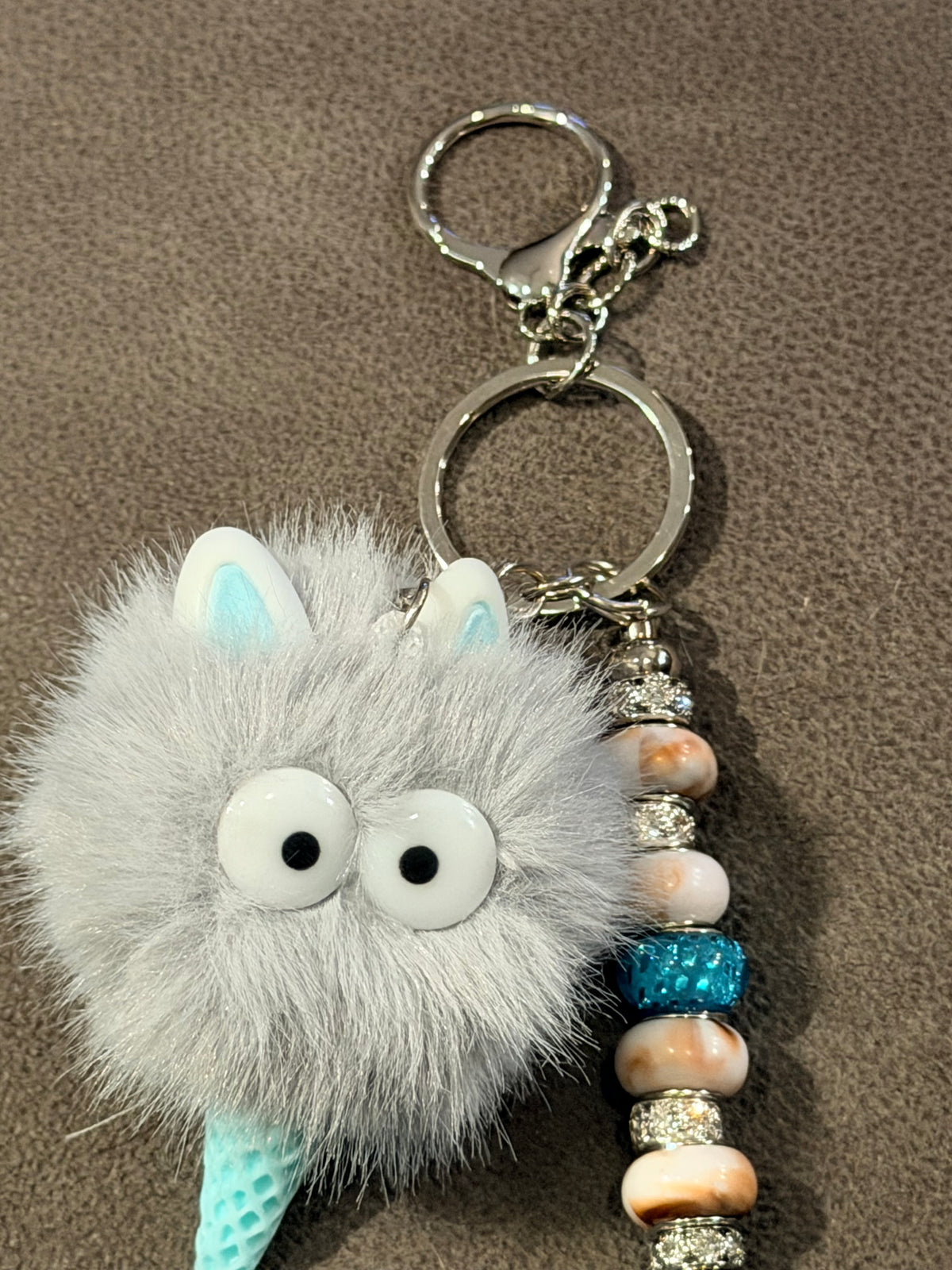 Fluffy Ice Cream Cone Monster Pom-Pom Keychain