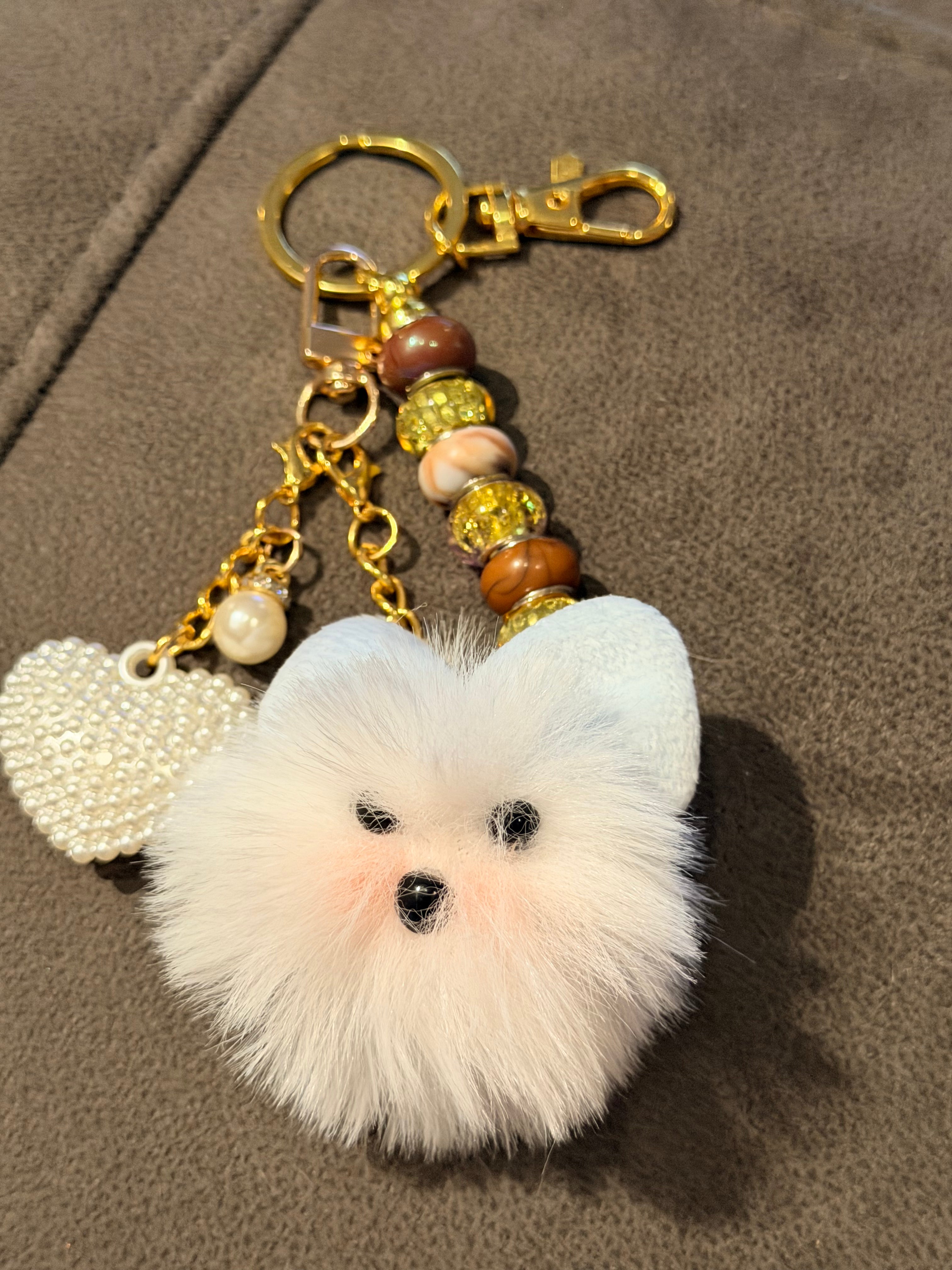 Luxe Fluffy White Pomeranian Keychain