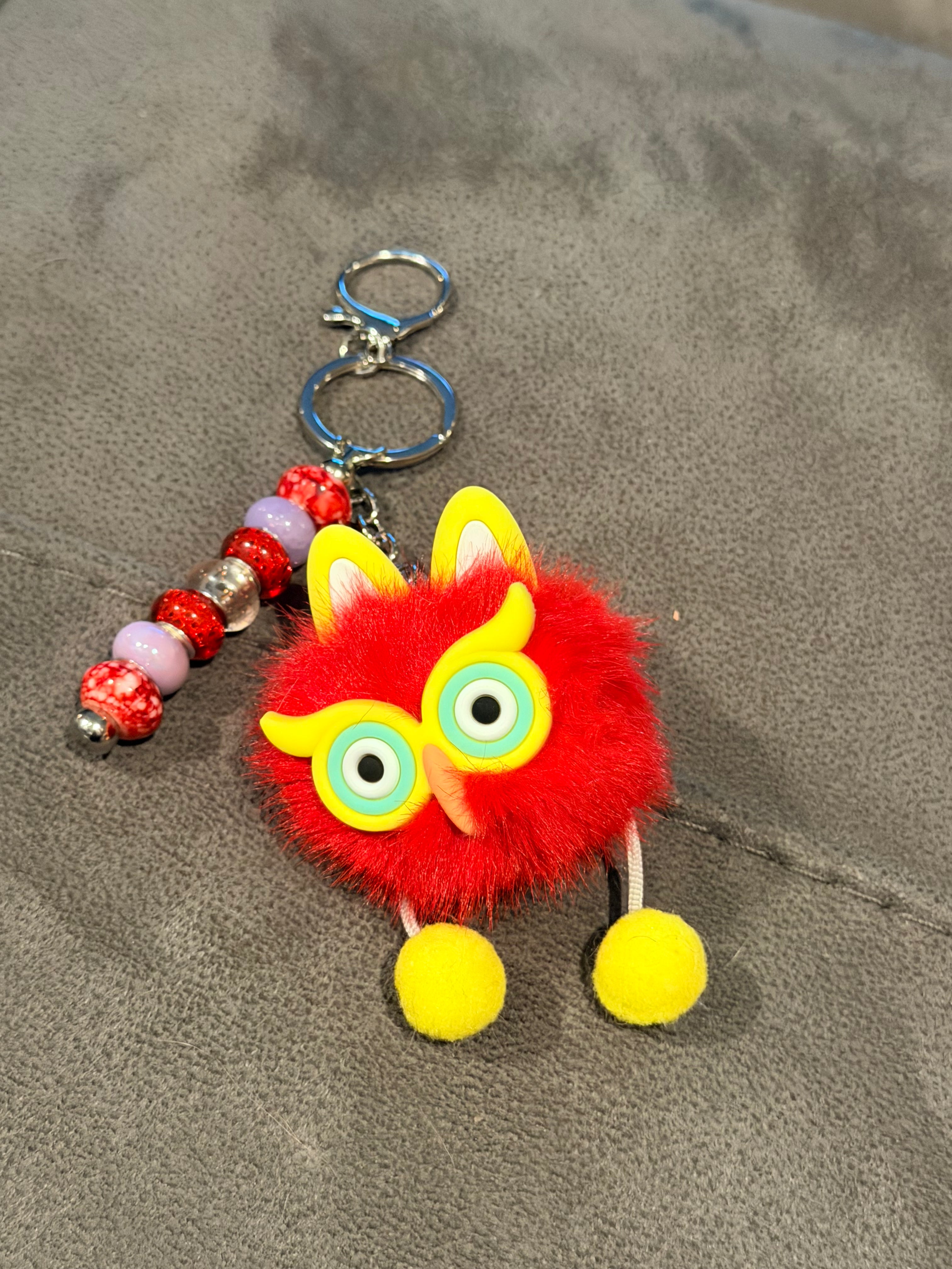 Cute Fluffy Red Monster Pom-Pom Keychain | Bag Charm